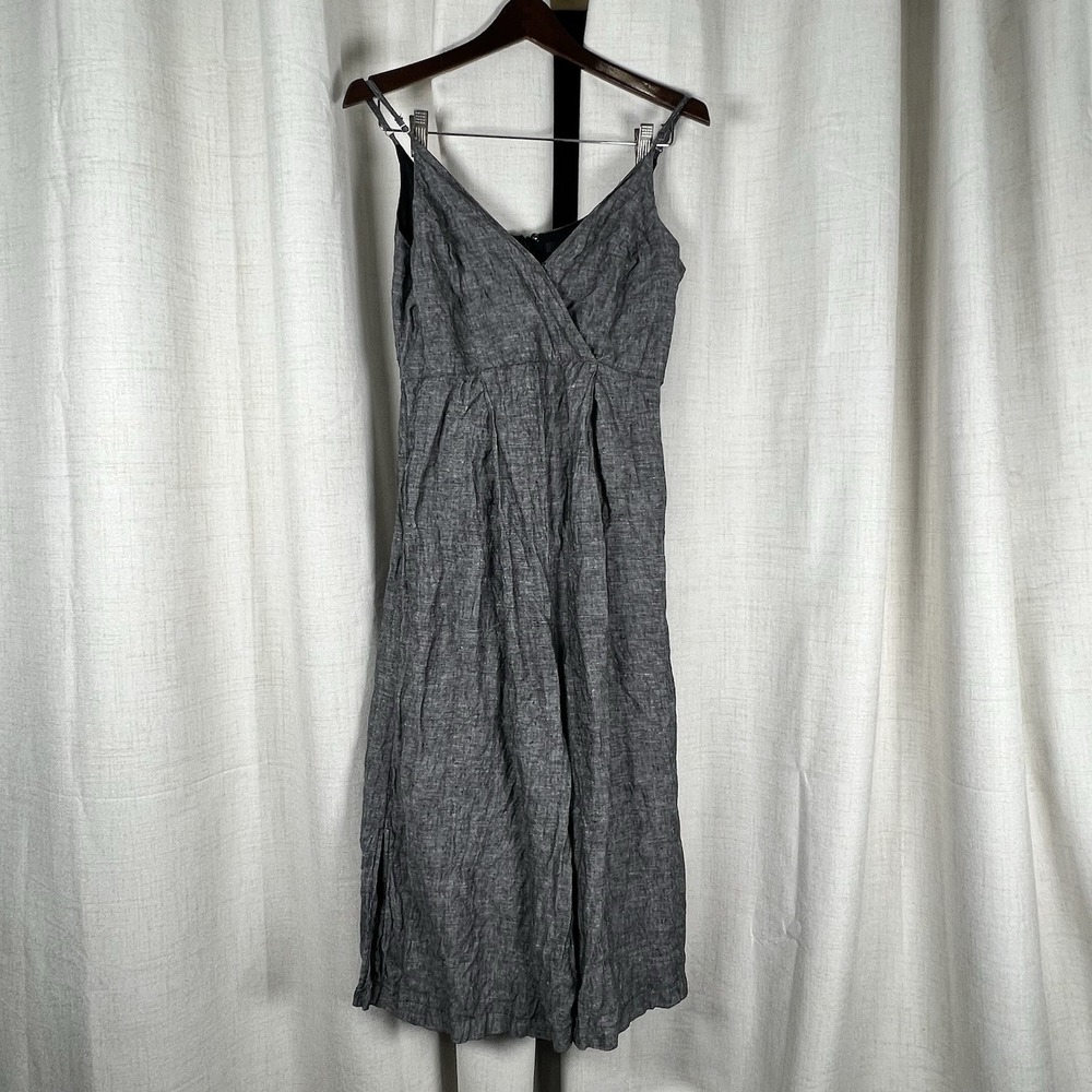 Tahari 100% Linen Sleeveless Gray Linen-Blend Midi Jumpsuit